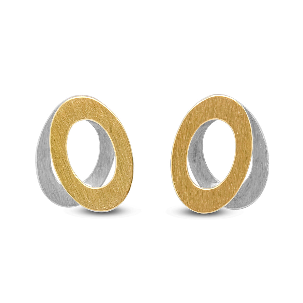 Photograph 1 of Manu's Contemporary Sterling Silver 22k Yellow Gold Dancing Oval Statement Earrings. Available on DESIGNYARD.com and in our Jewellery Shop Dublin, Ireland. Free Worldwide Shipping with DHL.