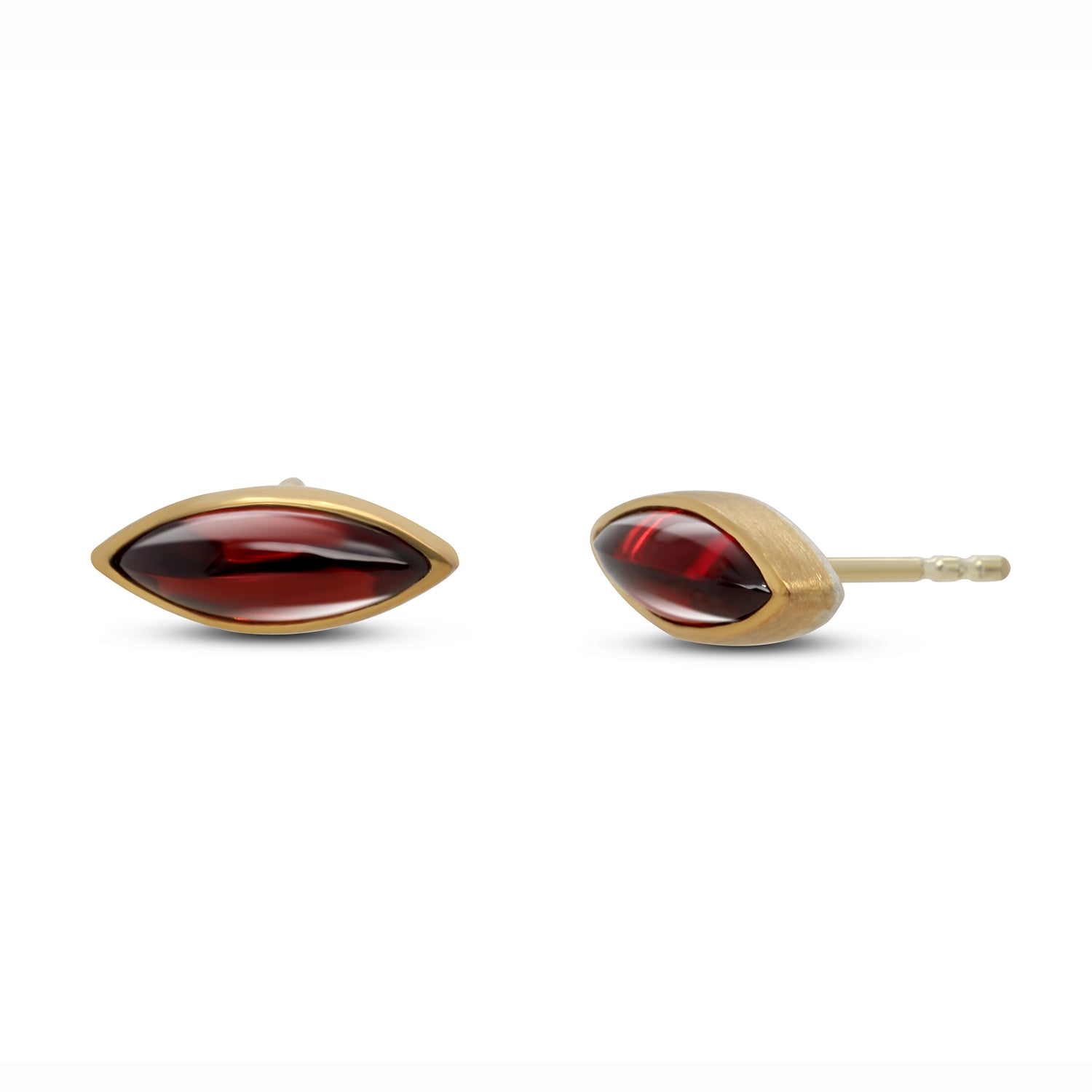 Contemporary Yellow Gold Garnet Navette Stud Earrings by Manu DESIGNYARD