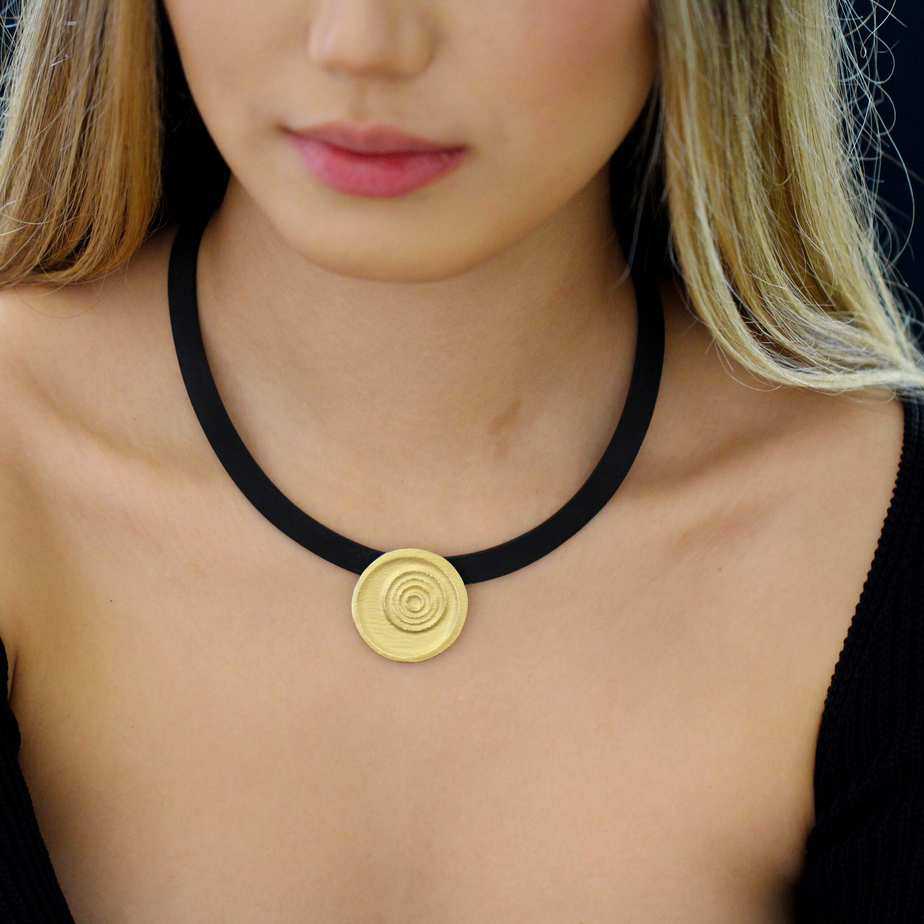 Manu - Sterling Silver 22k Yellow Gold Bi-Metal Natural Rubber Ripple Necklace - DESIGNYARD, Dublin Ireland.
