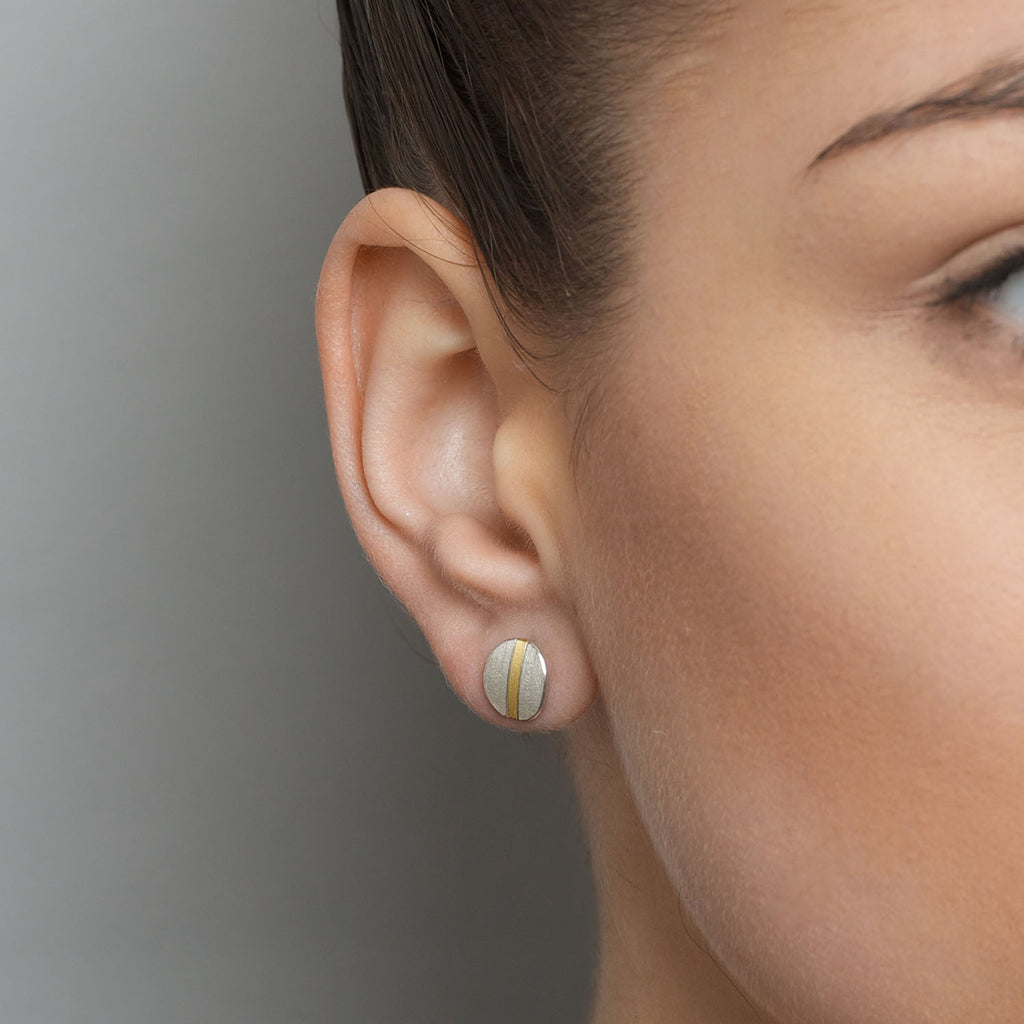 Photograph 1 of Manu's Contemporary Sterling Silver 22k Yellow Gold Oval Line Earrings. Available on DESIGNYARD.com and in our Jewellery Shop Dublin, Ireland.
