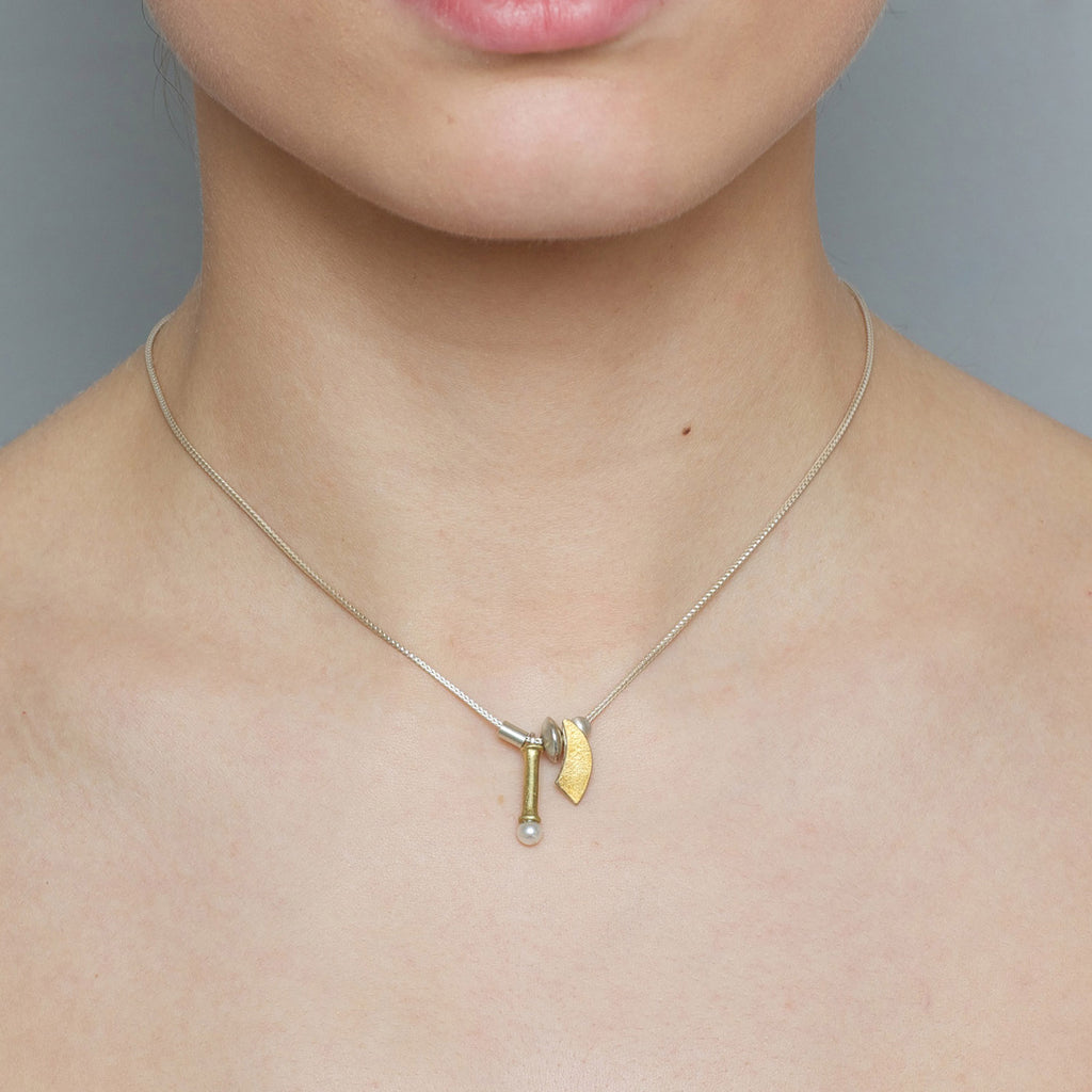 Manu - Sterling Silver 22k Yellow Gold Pearl Necklace - DESIGNYARD, Dublin Ireland.
