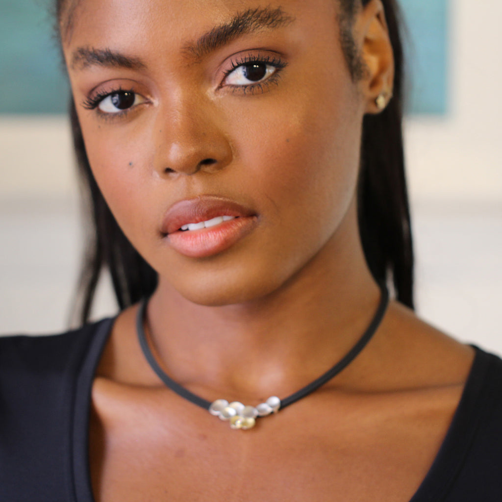 Manu - Sterling Silver 22k Yellow Gold Petals Diamond Rubber Necklace - DESIGNYARD, Dublin Ireland.