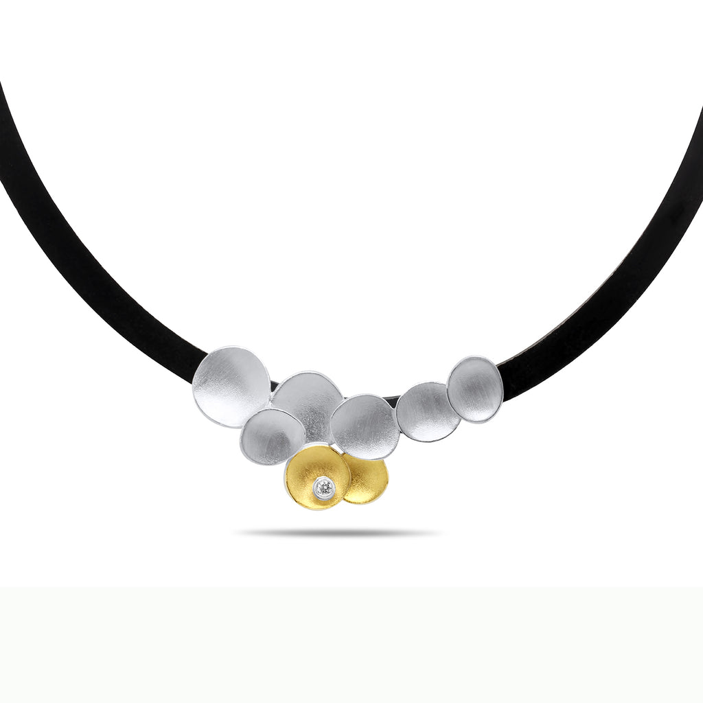 Manu - Sterling Silver 22k Yellow Gold Petals Diamond Rubber Necklace - DESIGNYARD, Dublin Ireland.