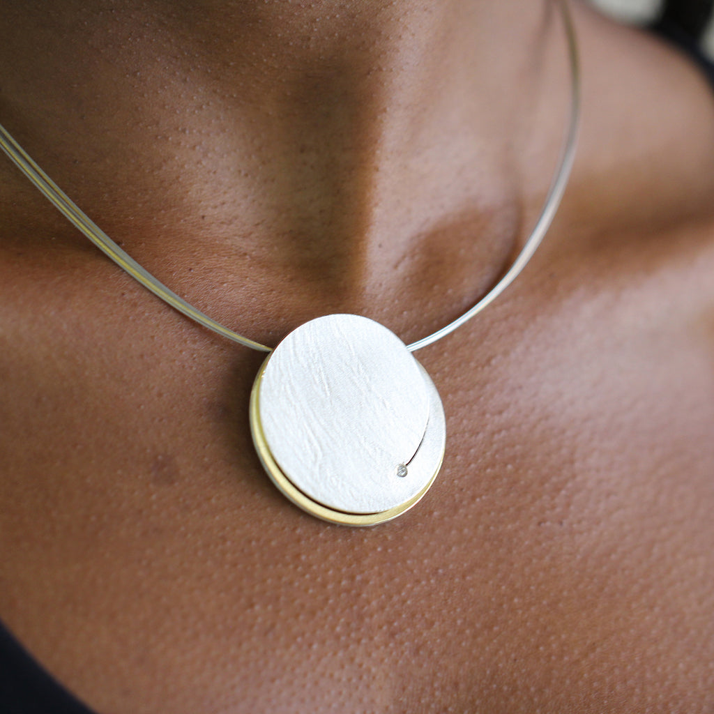 Manu - Sterling Silver 22k Yellow Gold Planet Diamond Necklace - DESIGNYARD, Dublin Ireland.