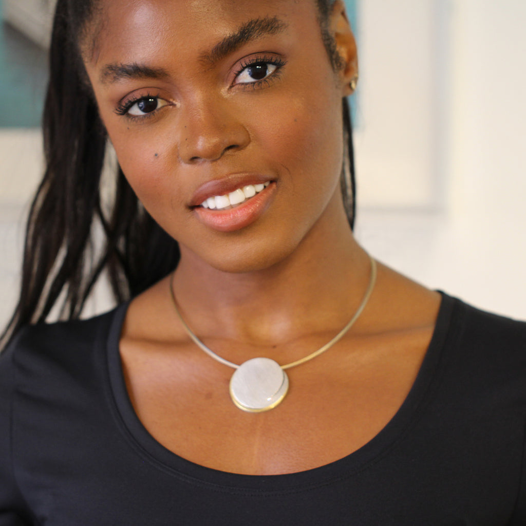 Manu - Sterling Silver 22k Yellow Gold Planet Diamond Necklace - DESIGNYARD, Dublin Ireland.