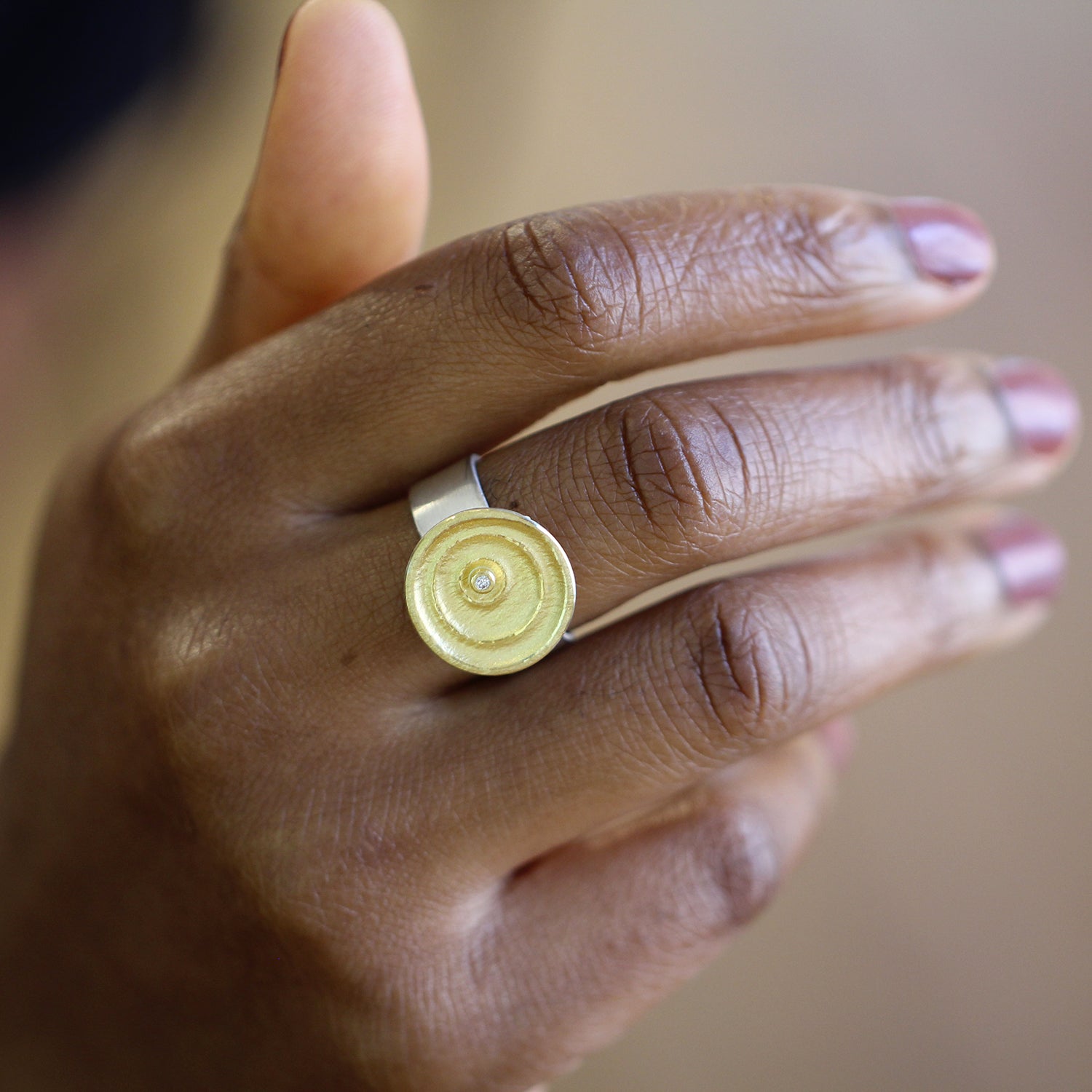 Contemporary Yellow Gold Silver Ripple Diamond Ring - by Manu DESIGNYARD