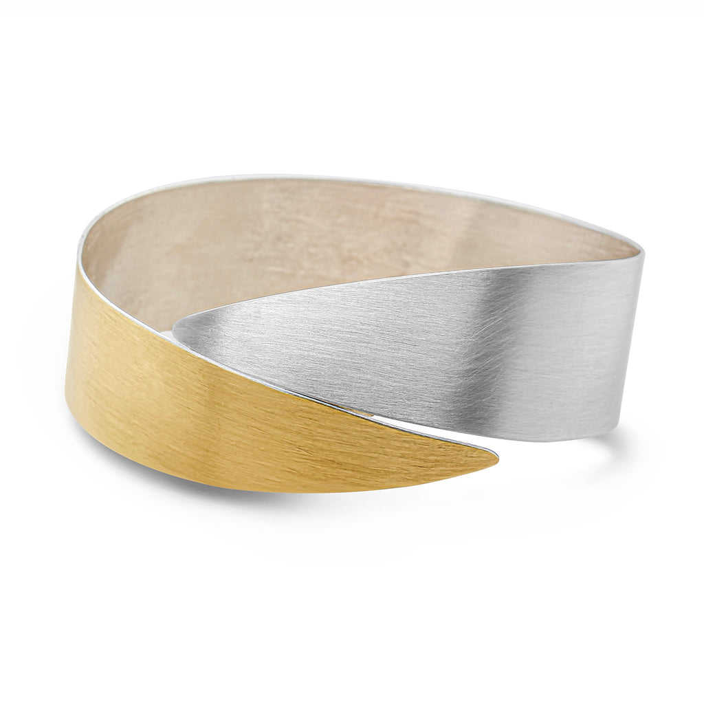 Manu - Sterling Silver 22k Yellow Gold Satin Leaf Bangle - DESIGNYARD, Dublin Ireland.