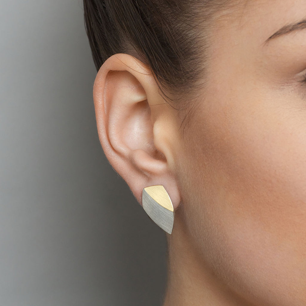 Manu - Sterling Silver 22k Yellow Gold Shield Earrings - DESIGNYARD, Dublin Ireland.