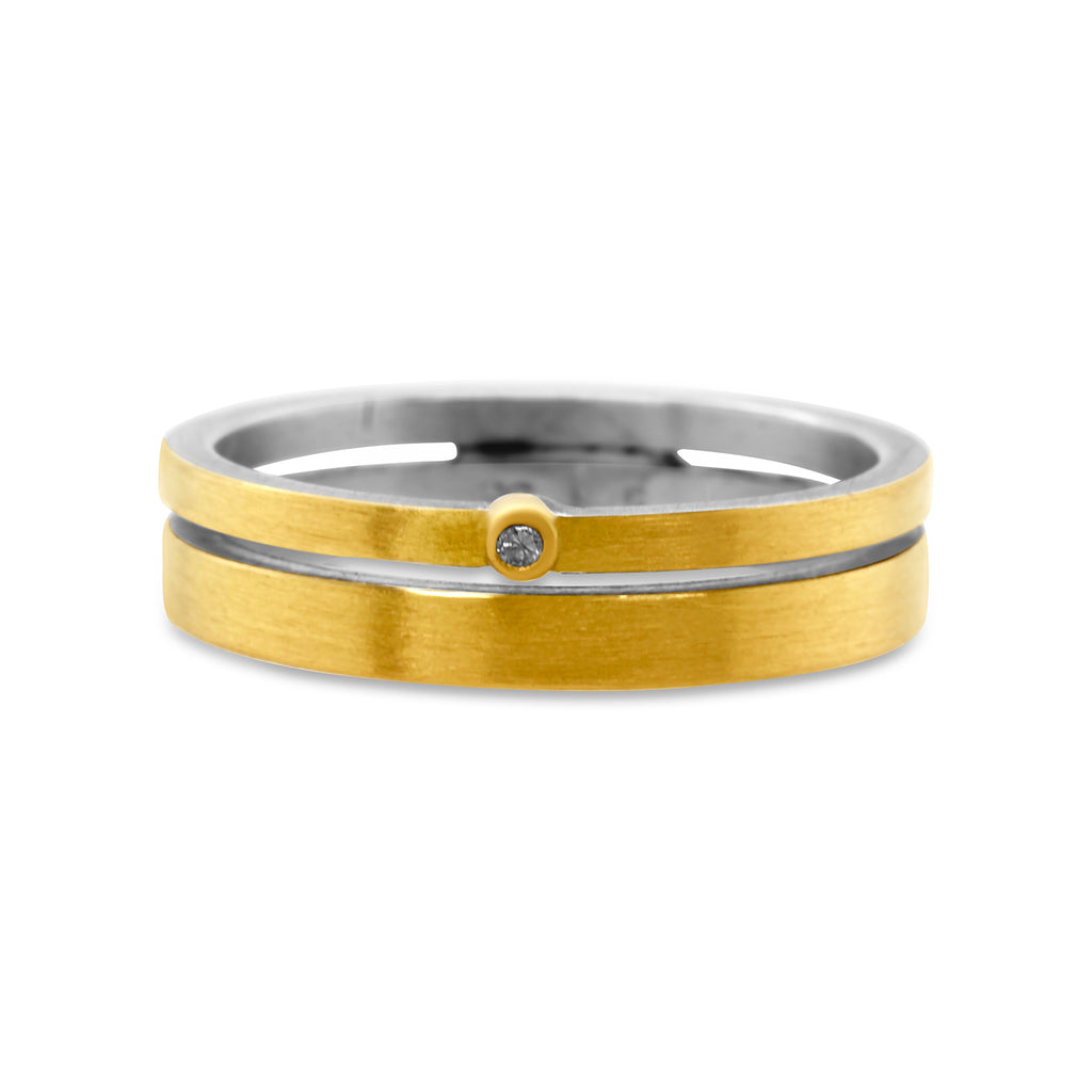 Manu - Sterling Silver 22k Yellow Gold Split Diamond Ring - DESIGNYARD, Dublin Ireland.