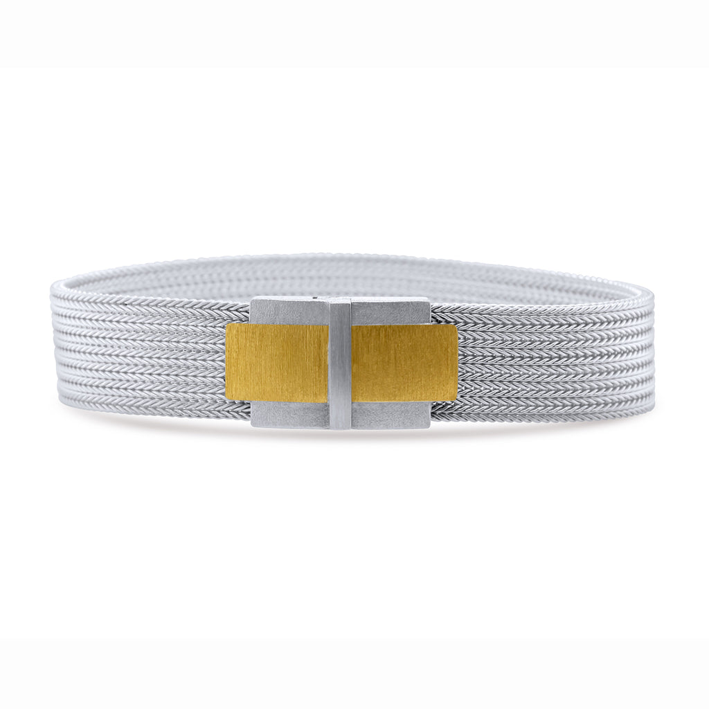 Manu - Sterling Silver 22k Yellow Gold Textured Buckle Bracelet - DESIGNYARD, Dublin Ireland.