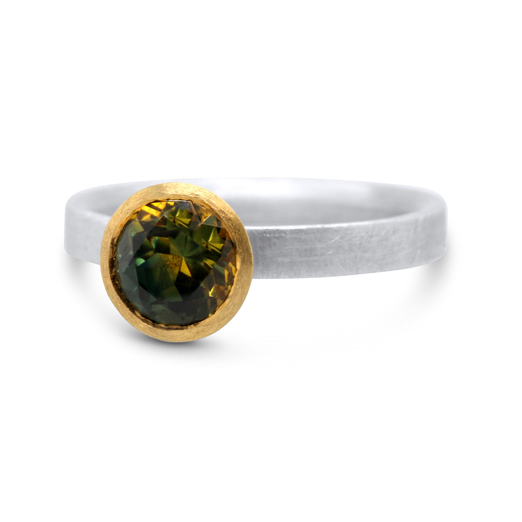 Mark Nuell - 18k Yellow Gold Silver Australian Parti Sapphire Ring - DESIGNYARD, Dublin Ireland.