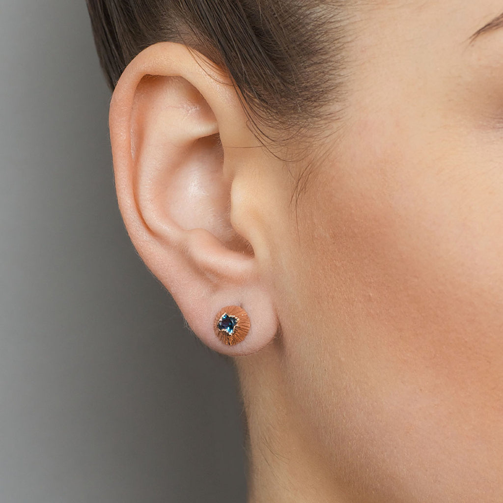 Photograph 3 of Martina Hamilton's Contemporary 10k Rose Gold Seashore Blue Topaz Stud Earrings. Available on  DESIGNYARD.com and in our Jewellery Shop Dublin, Ireland. Free Worldwide Shipping with DHL.