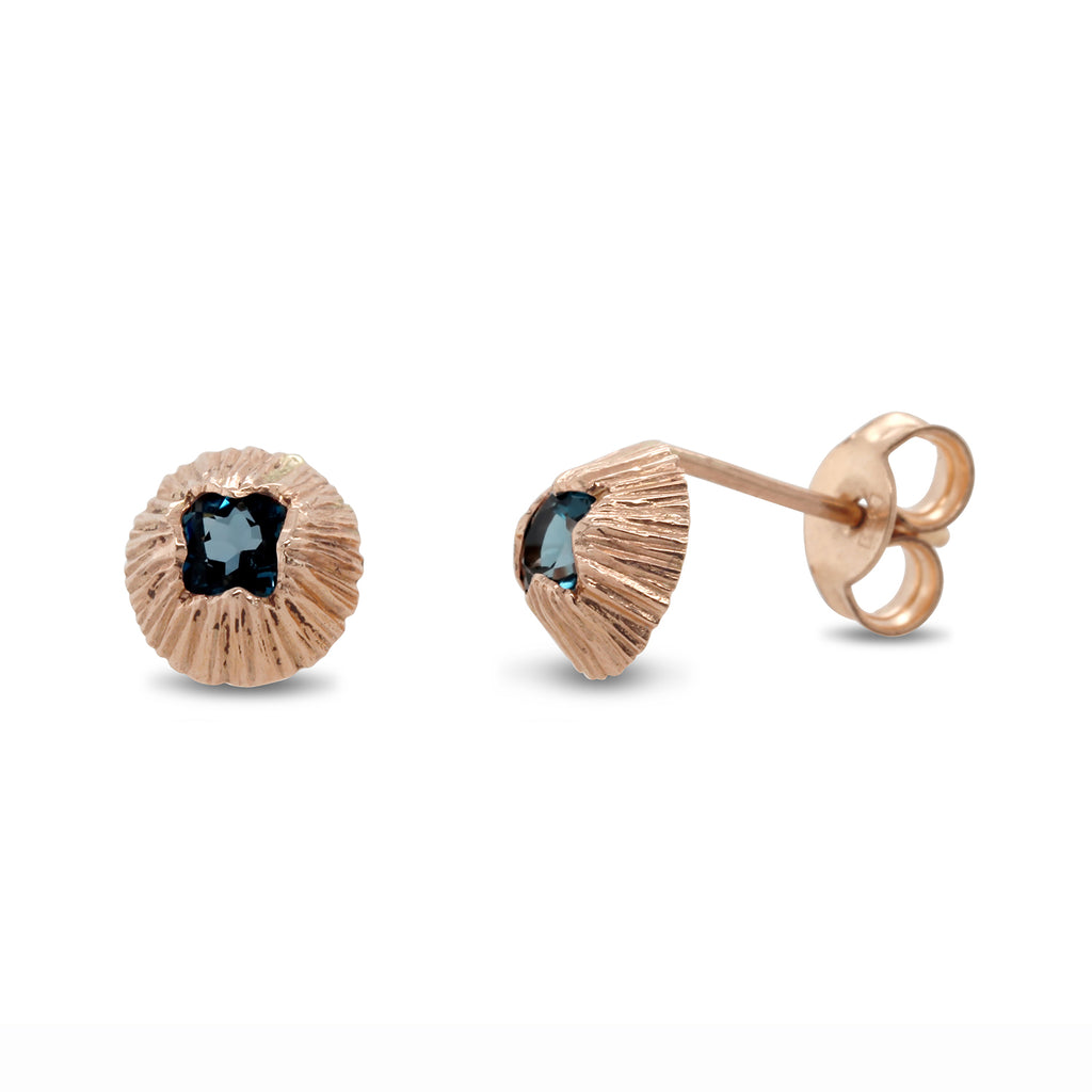 Martina Hamilton - 9k Rose Gold Seashore Blue Topaz Stud Earrings - DESIGNYARD, Dublin Ireland.