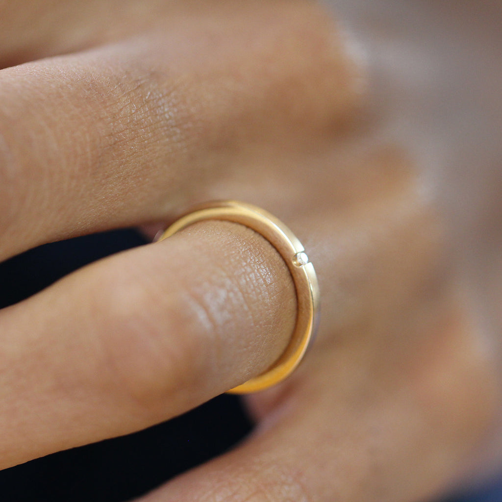 Photograph 2 of Meister's Contemporary 18k Rose Gold Single Diamond Wedding Ring. Available on DESIGNYARD.com and in our Jewellery Shop Dublin, Ireland. Free Worldwide Shipping with DHL.