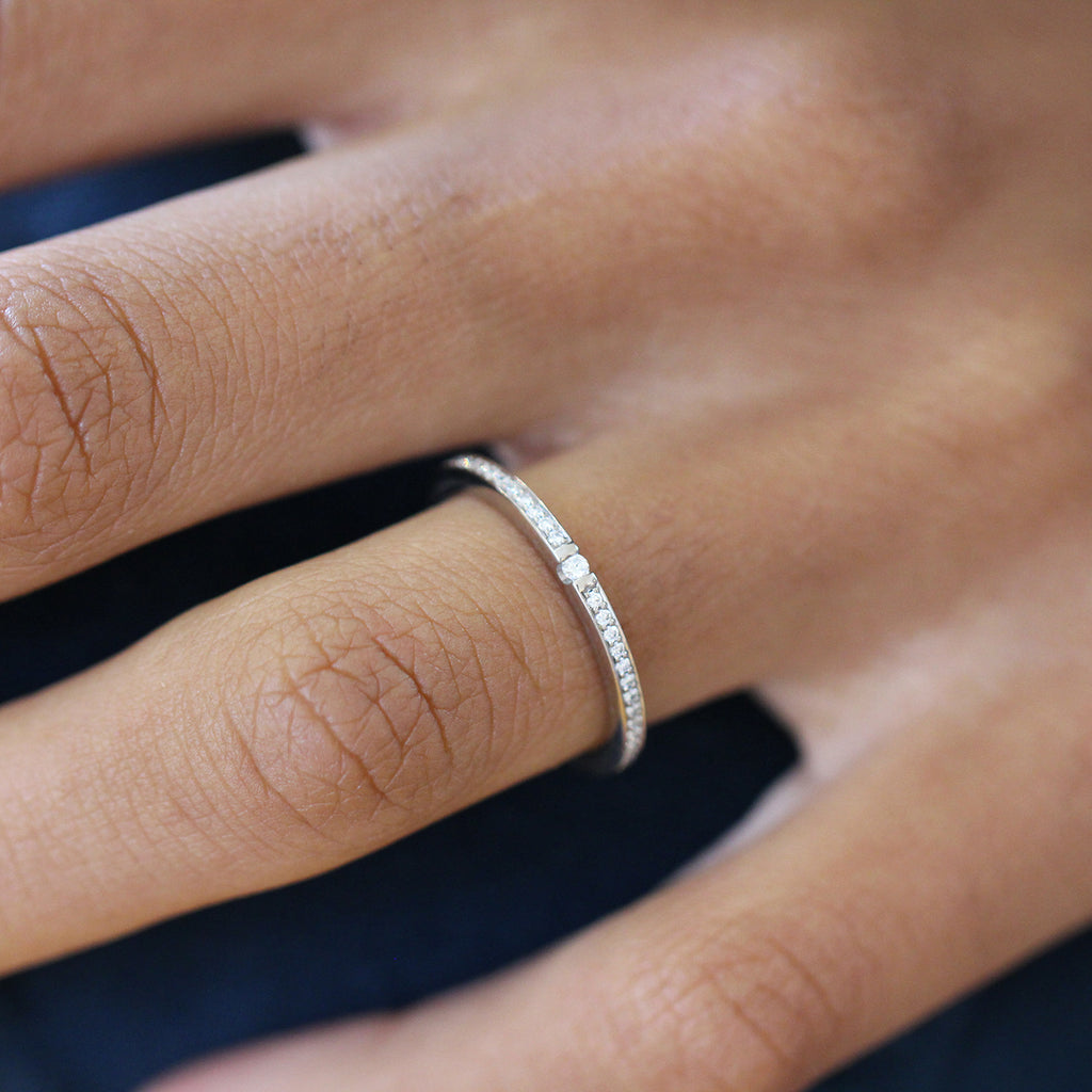 Photograph 2 of Meister's Contemporary Platinum Diamond Eternity Wedding Ring. Available on DESIGNYARD.com and in our Jewellery Shop Dublin, Ireland. Free Worldwide Shipping with DHL.