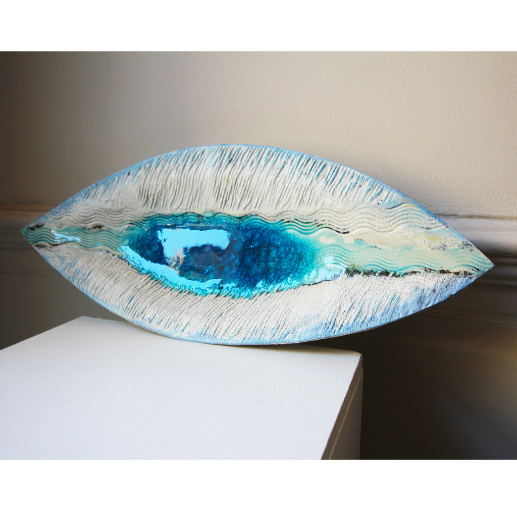 Michele Hannan - Ceramic Glazed Blue Pool Navette Wall Hanging - DESIGNYARD, Dublin Ireland.