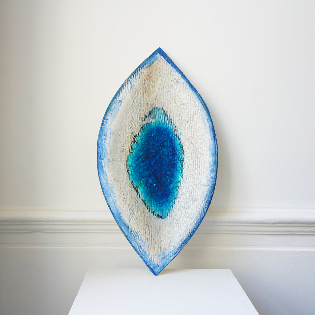 Michele Hannan - Ceramic Blue Leaf III Large Wall Plate - DESIGNYARD, Dublin Ireland.