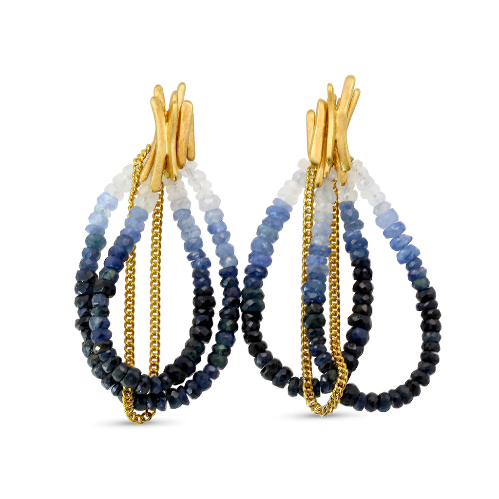 Mirri Damer - Sterling Silver Gold Plate Sapphire Drift Earrings - DESIGNYARD, Dublin Ireland.