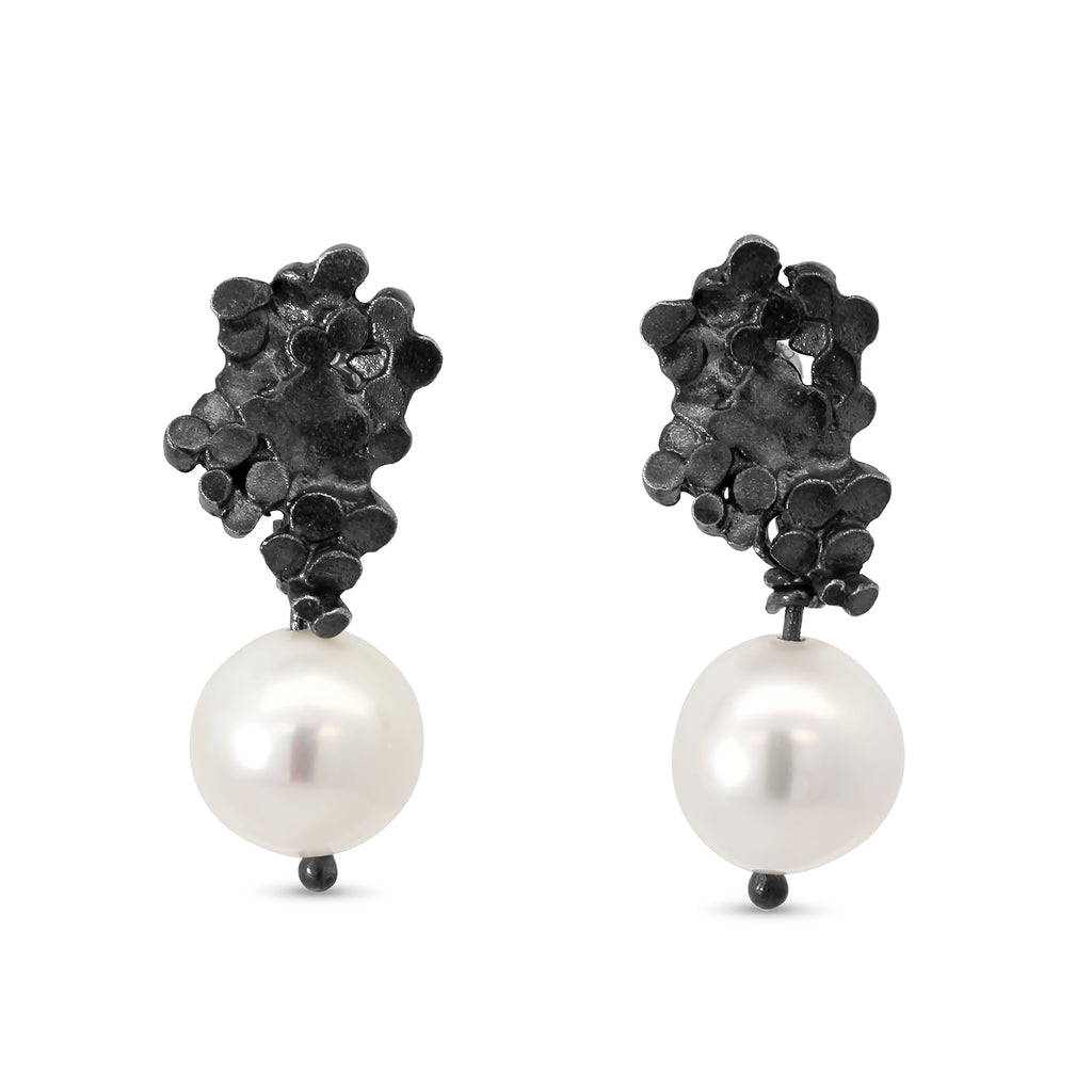 Mirri Damer - Oxidised Silver Crown Pearl Earrings - DESIGNYARD, Dublin Ireland.