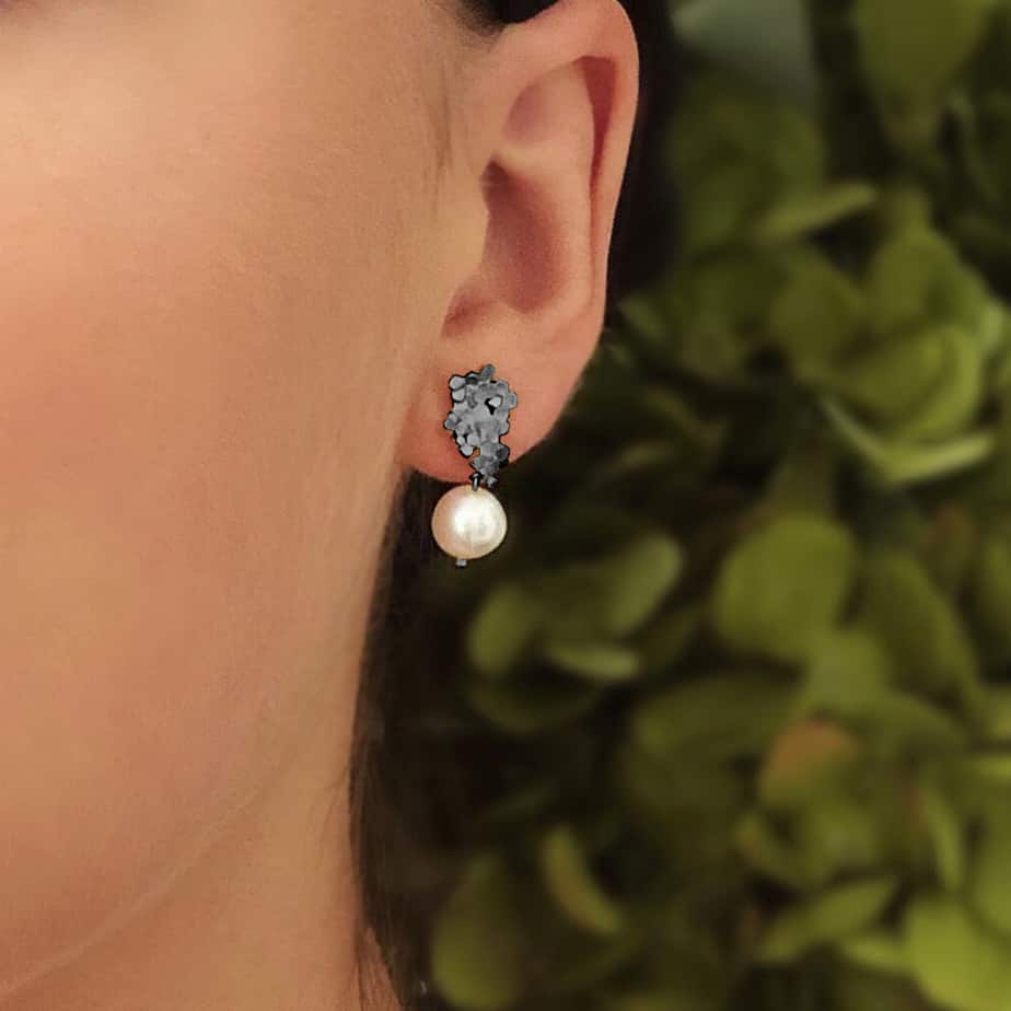 Mirri Damer - Oxidised Silver Crown Pearl Earrings - DESIGNYARD, Dublin Ireland.