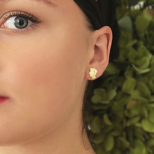 Photograph 2 of Mirri Damer's Contemporary Sterling Silver Gold Crown Earrings. Available on DESIGNYARD.com and in our Jewellery Shop Dublin, Ireland. Worldwide Shipping with DHL.
