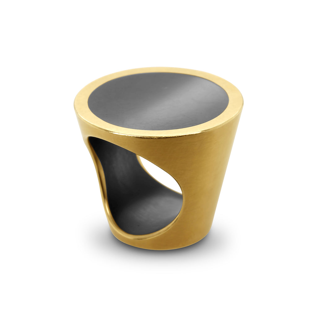 Monika Jakubec - 18k Yellow Gold Anthracite Resin Cone Ring - DESIGNYARD, Dublin Ireland.