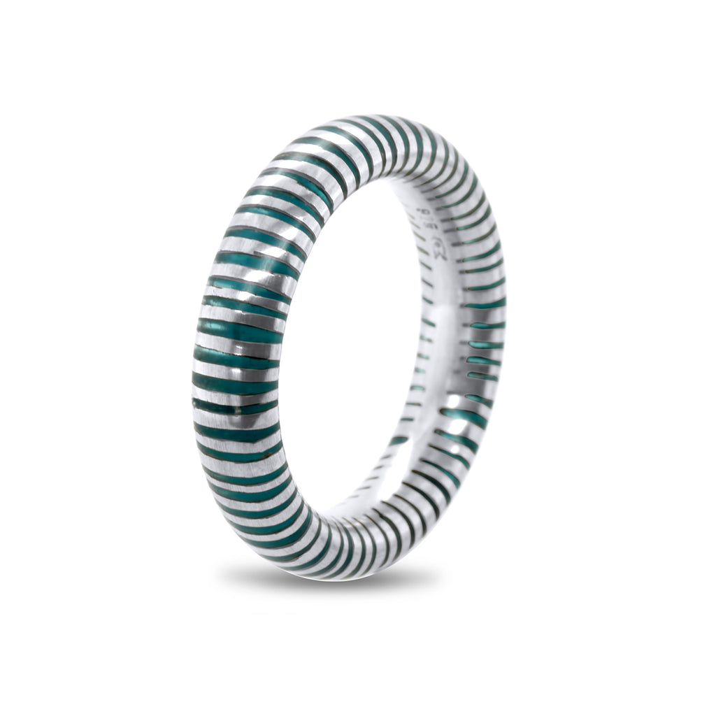 Monika Jakubec - Silver Aqua Resin Cebra Ring - DESIGNYARD, Dublin Ireland.