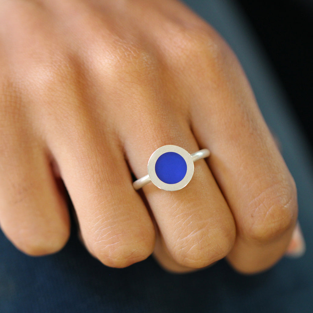 Monika Jakubec - Sterling Silver Blue Resin Mini Ring - DESIGNYARD, Dublin Ireland.