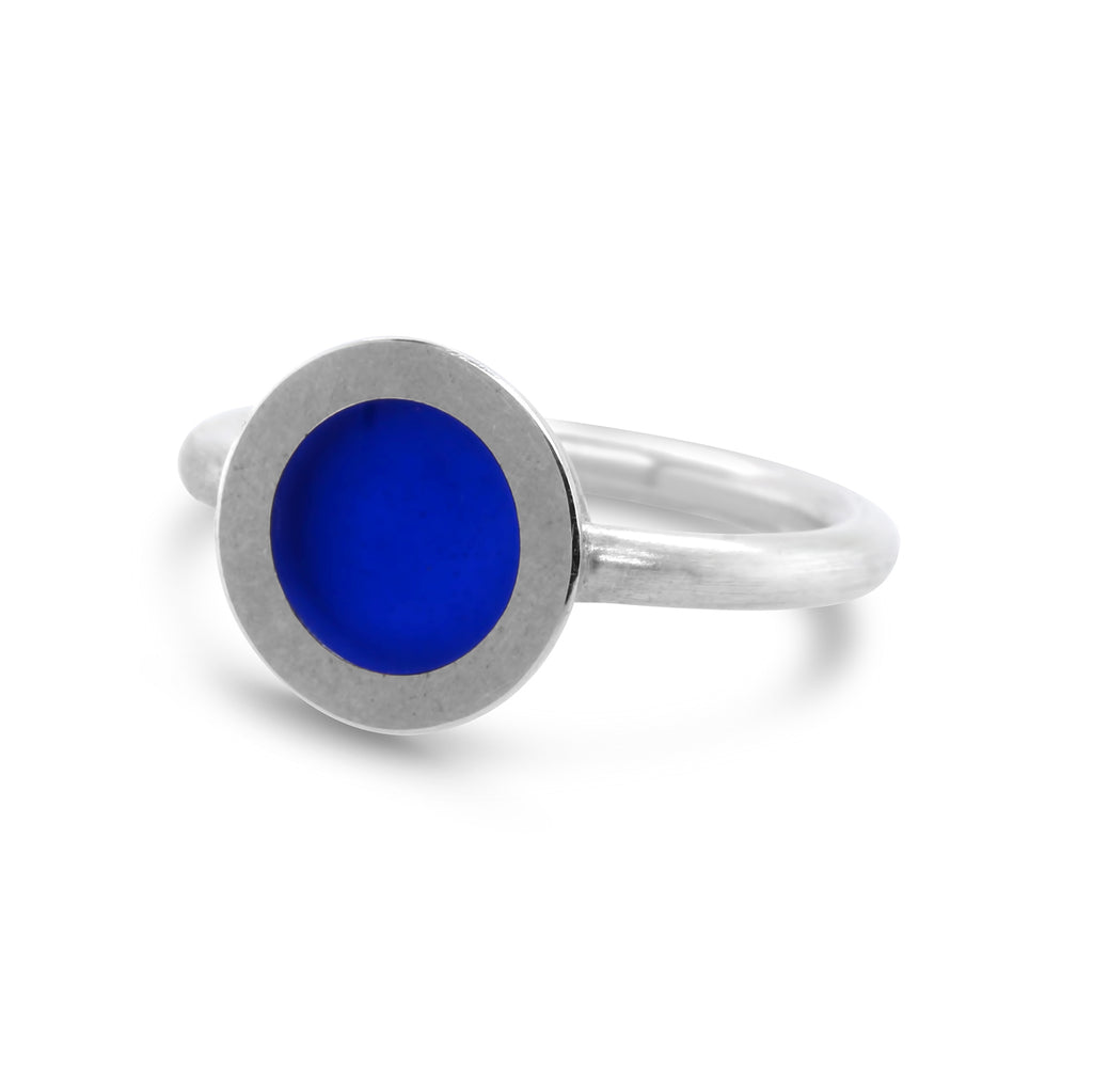 Photograph 1 of Monika Jakubec's Contemporary Sterling Silver Blue Resin Mini Statement Ring. Available on DESIGNYARD.com and in our Jewellery Shop Dublin, Ireland. Free Worldwide Shipping with DHL.