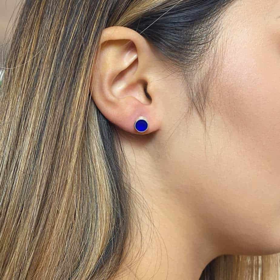 Monika Jakubec - Silver Blue Resin Round Micro Stud Earrings - DESIGNYARD, Dublin Ireland.