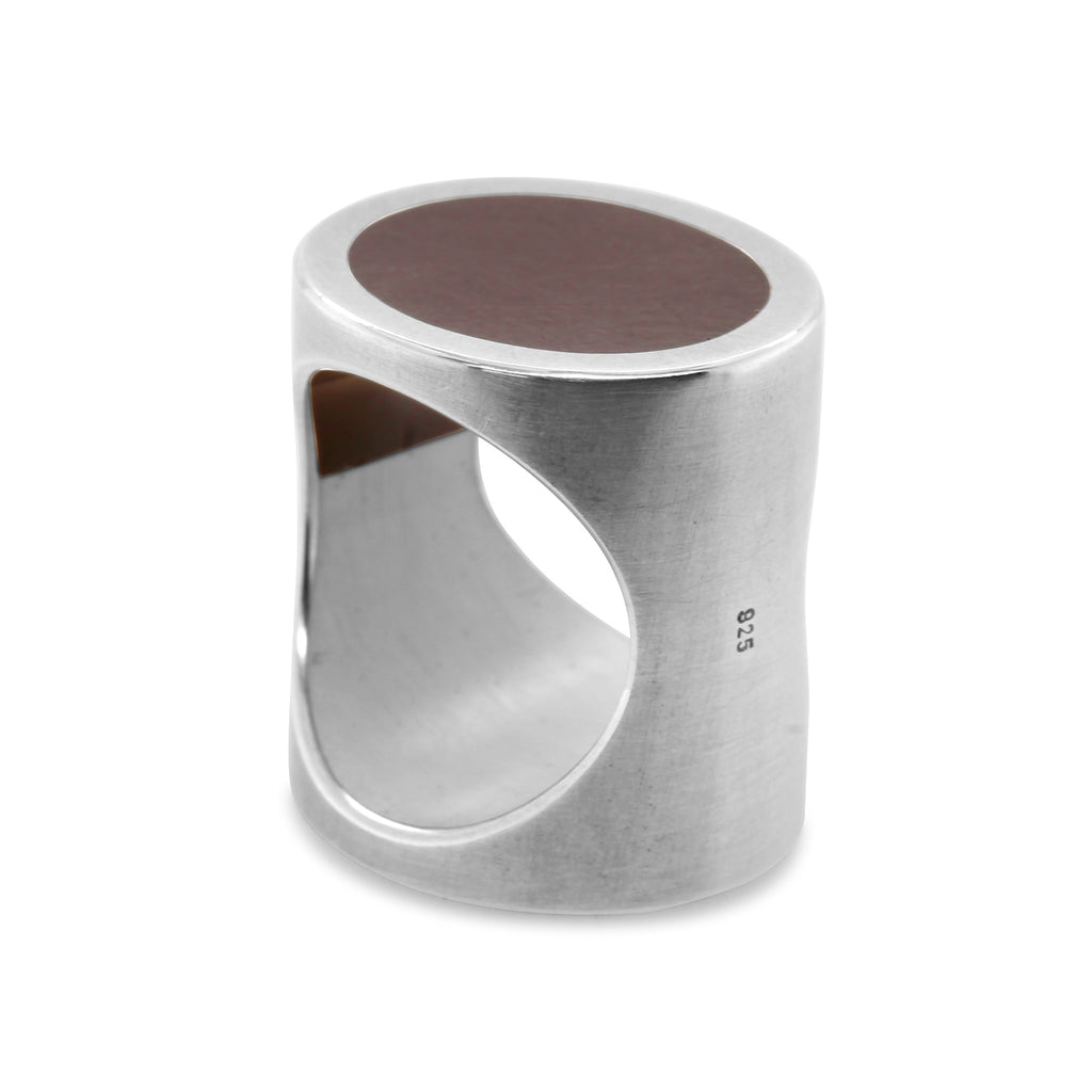 Photograph 1 of Monika Jakubec's Contemporary Silver White Brown Oval Resin Statement Ring. Available o DESIGNYARD.com and in our Jewellery Shop Dublin, Ireland. Free Worldwide Shipping with DHL.