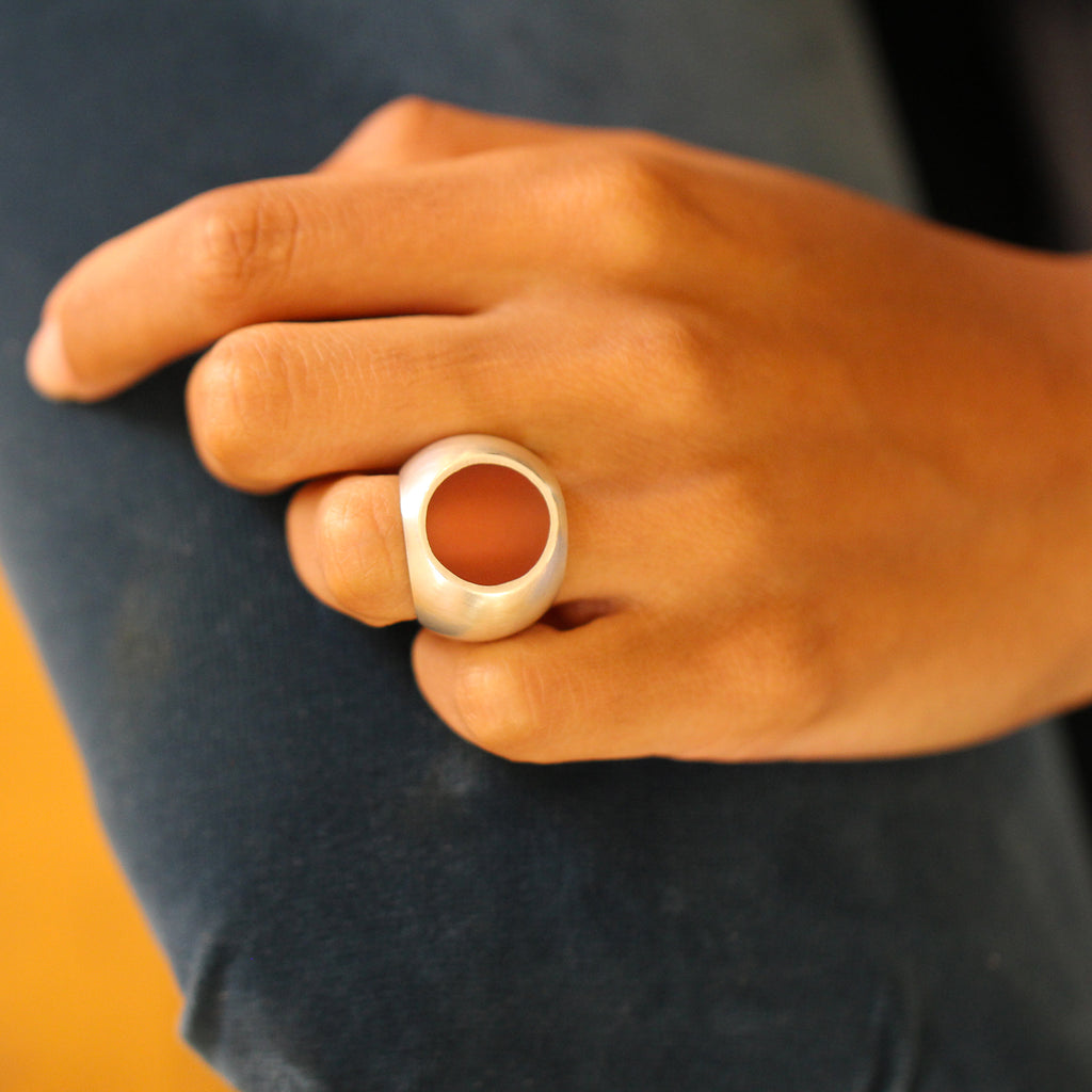 Photograph 2 of Monika Jakubec's Contemporary Silver Sphere Resin Statement Ring. Available on DESIGNYARD.com and in our Jewellery Shop Dublin, Ireland. Free Worldwide Shipping with DHL.