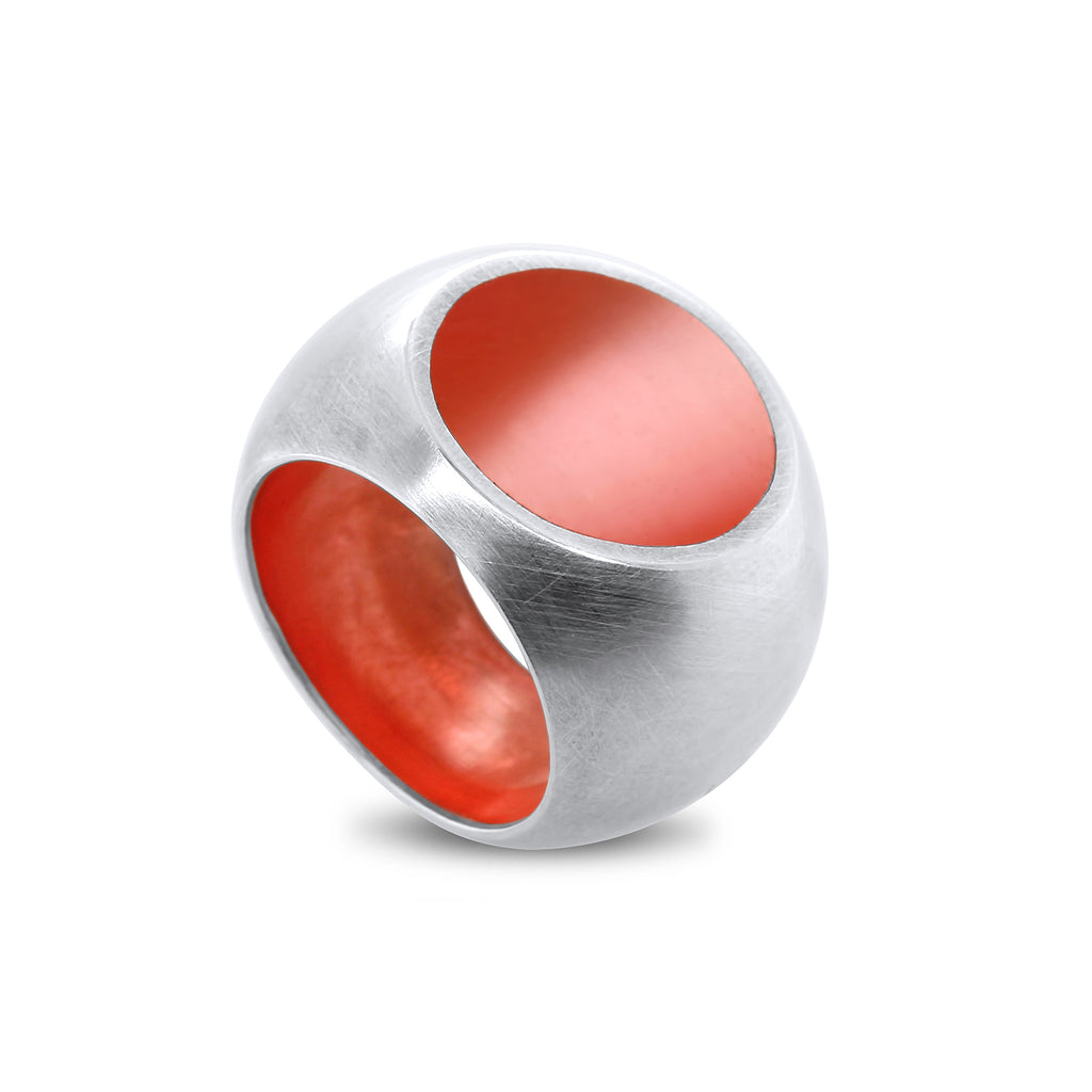 Photograph 1 of Monika Jakubec's Contemporary Silver Sphere Resin Statement Ring. Available on DESIGNYARD.com and in our Jewellery Shop Dublin, Ireland. Free Worldwide Shipping with DHL.