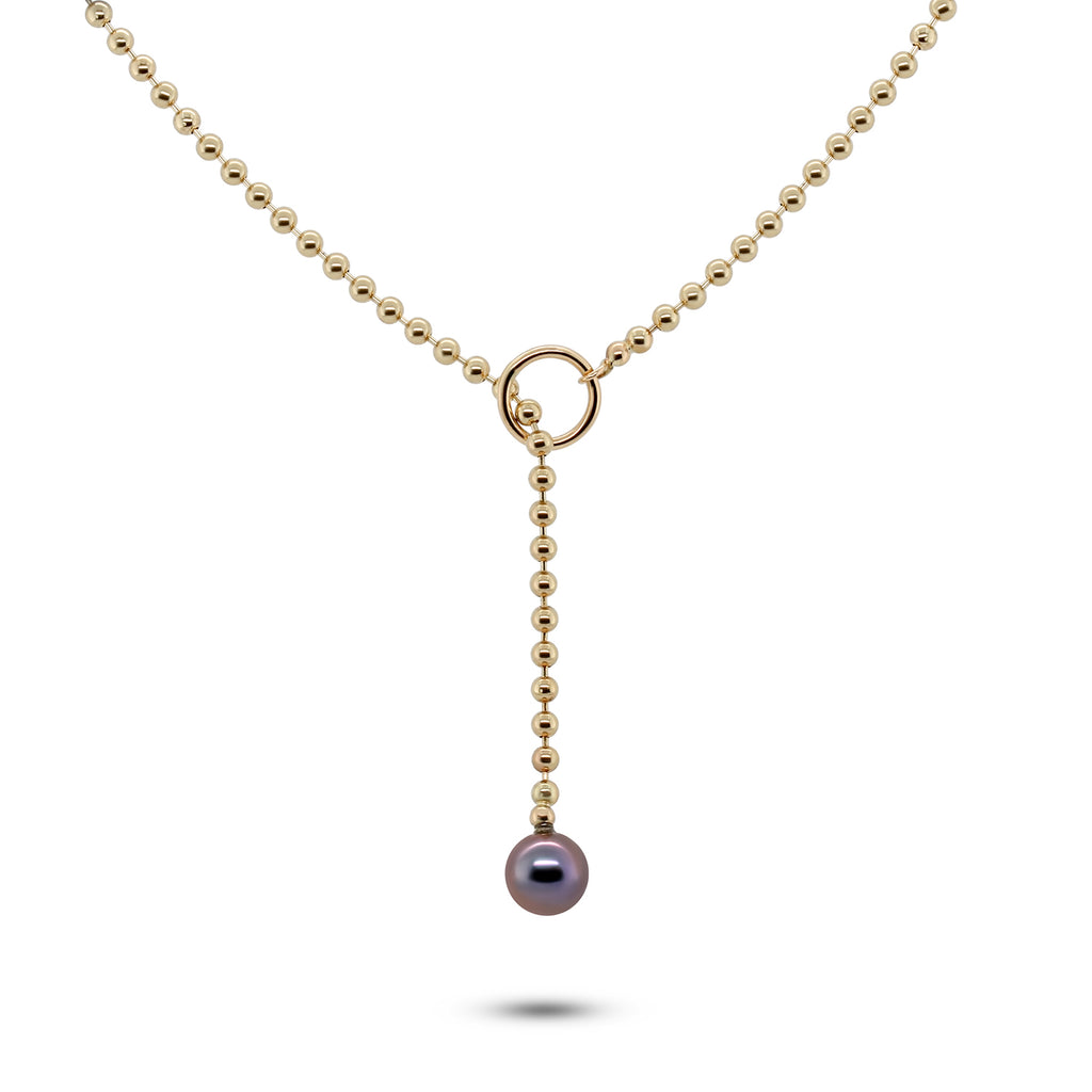 Myriam Oude Vrielink - 14k Yellow Gold Akoya Pearl Bubble Lariat - DESIGNYARD, Dublin Ireland.
