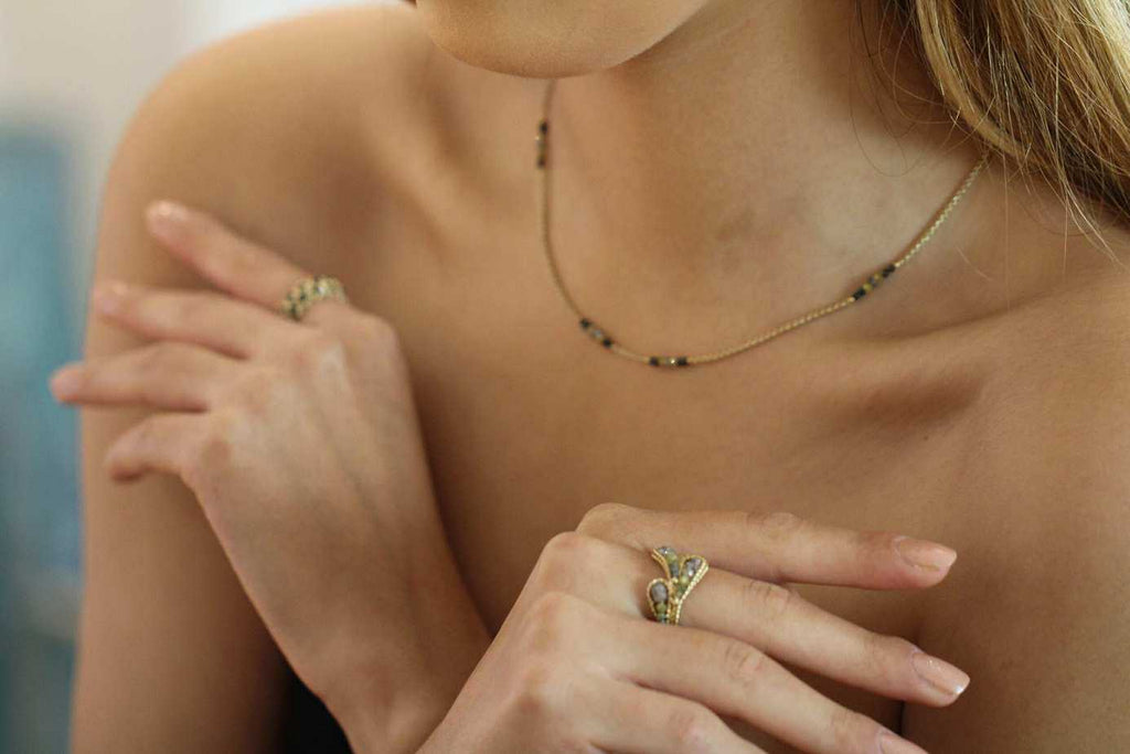 Myriam Oude Vrielink - 14k Yellow Gold Faceted Diamond Necklace - DESIGNYARD, Dublin Ireland.