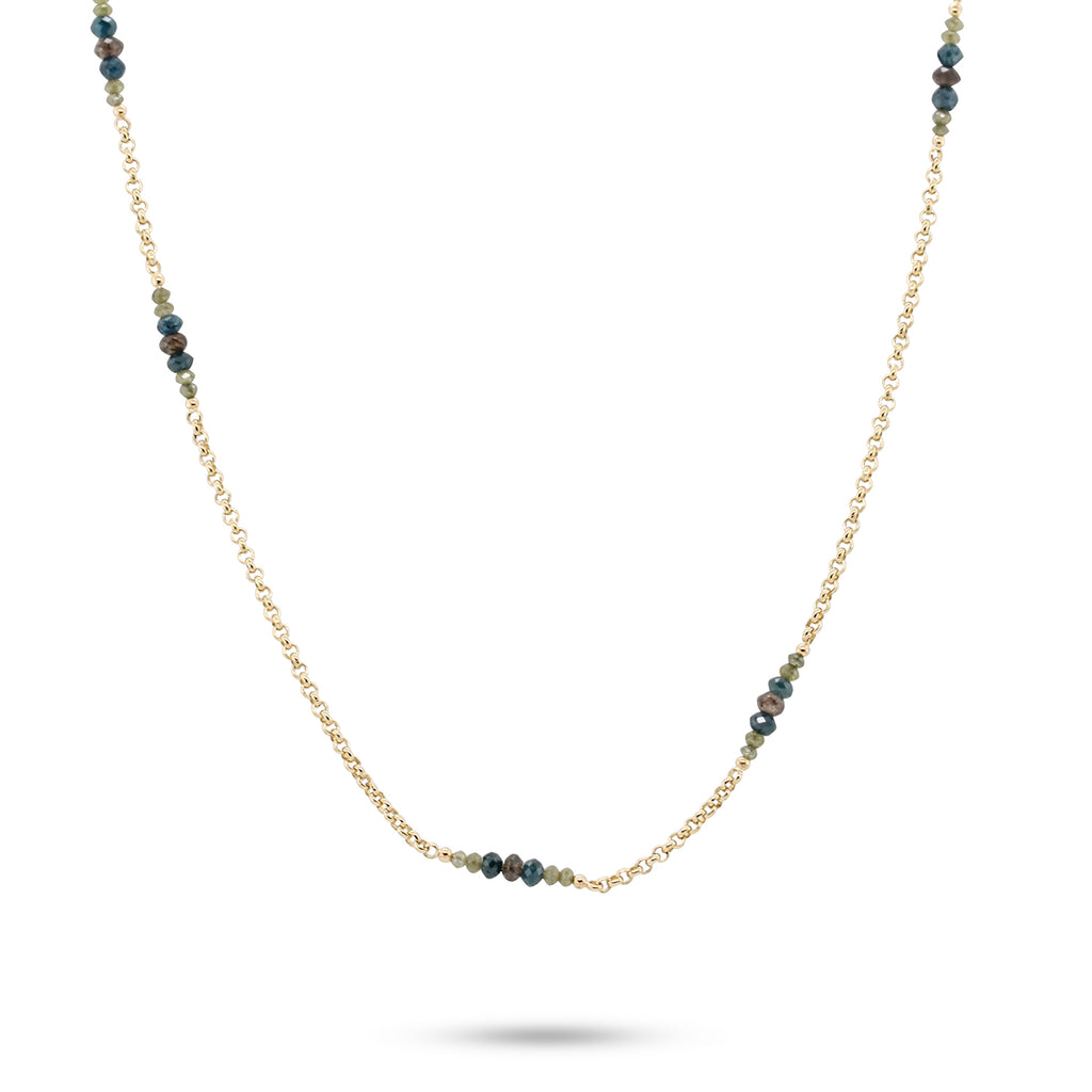 Myriam Oude Vrielink - 14k Yellow Gold Faceted Ocean Green Diamond Necklace - DESIGNYARD, Dublin Ireland.