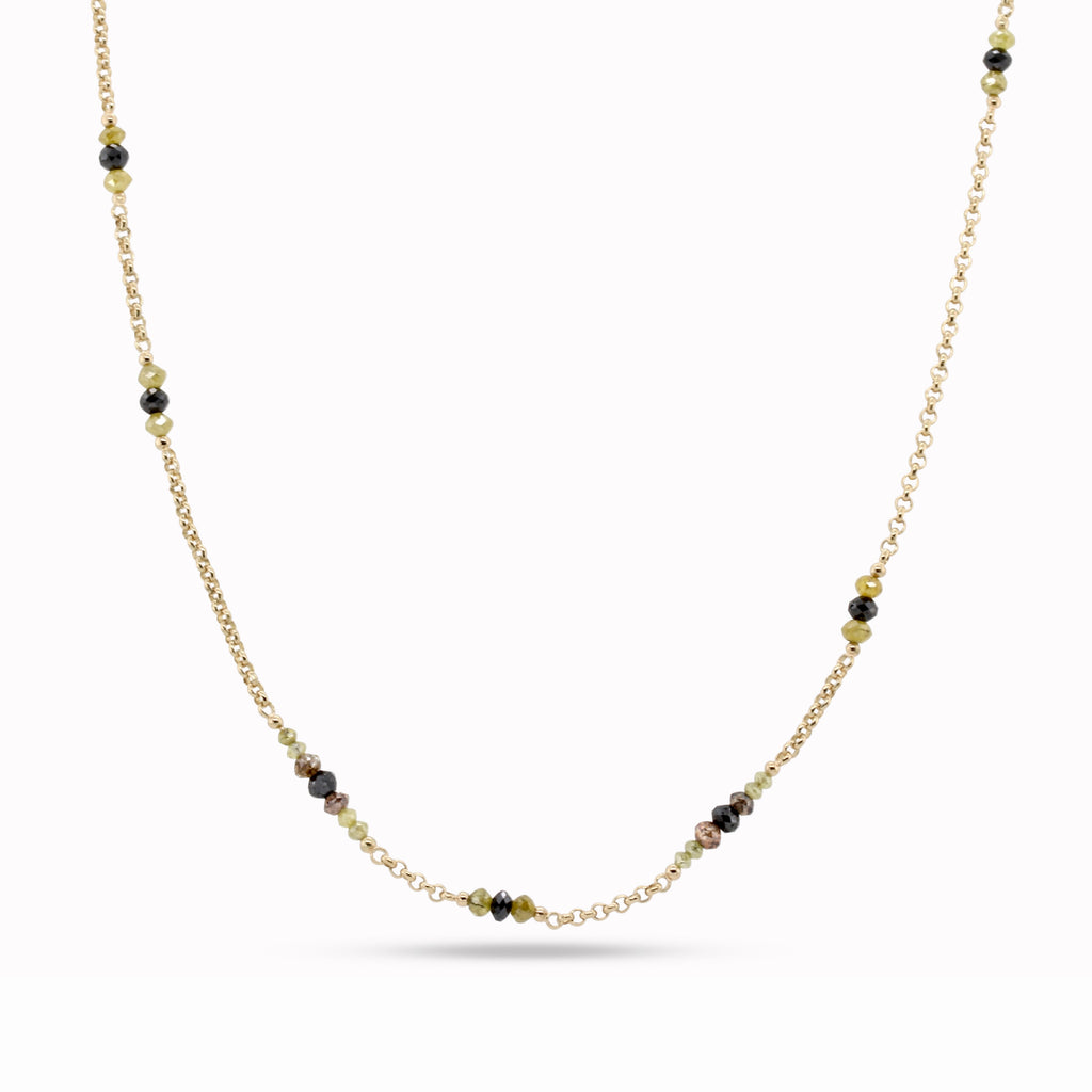 Myriam Oude Vrielink - 14k Yellow Gold Faceted Trio Diamond Necklace - DESIGNYARD, Dublin Ireland.