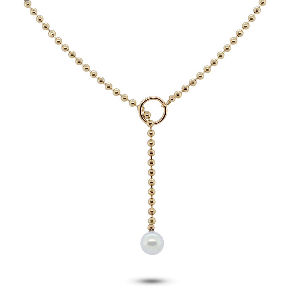 Myriam Oude Vrielink - 14k Yellow Gold Pearl Bubble Lariat - DESIGNYARD, Dublin Ireland.