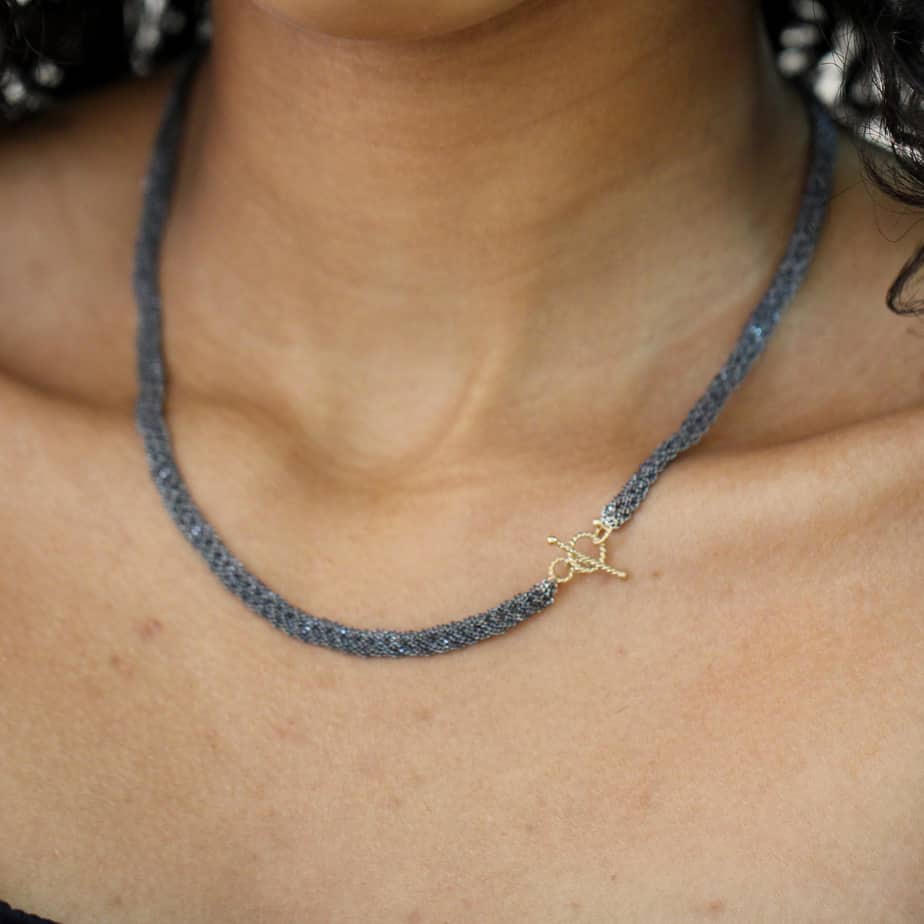 Myriam Oude Vrielink - Oxidized Silver 14k Yellow Gold Single Ribbon Necklace - DESIGNYARD, Dublin Ireland.