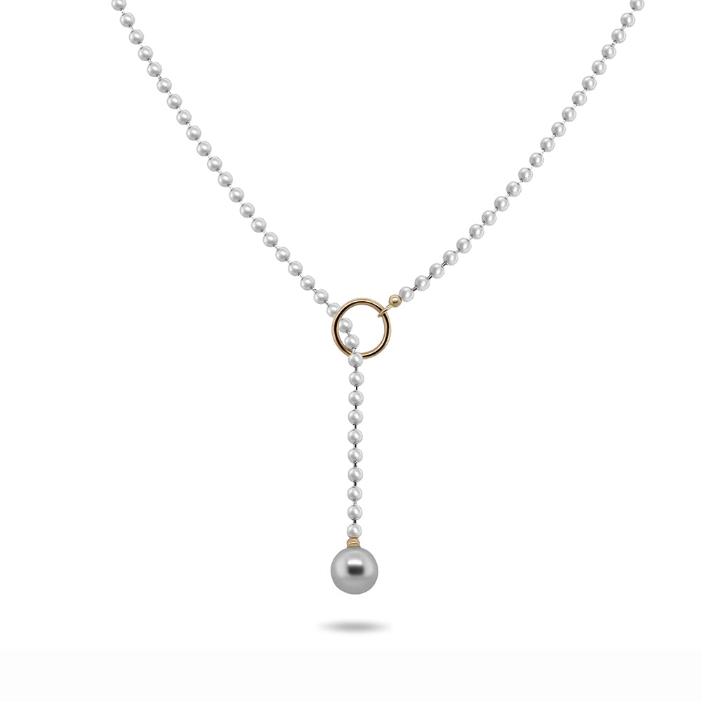 Myriam Oude Vrielink - Sterling Silver 14k Yellow Gold Grey Akoya Pearl Bubble Lariat - DESIGNYARD, Dublin Ireland.