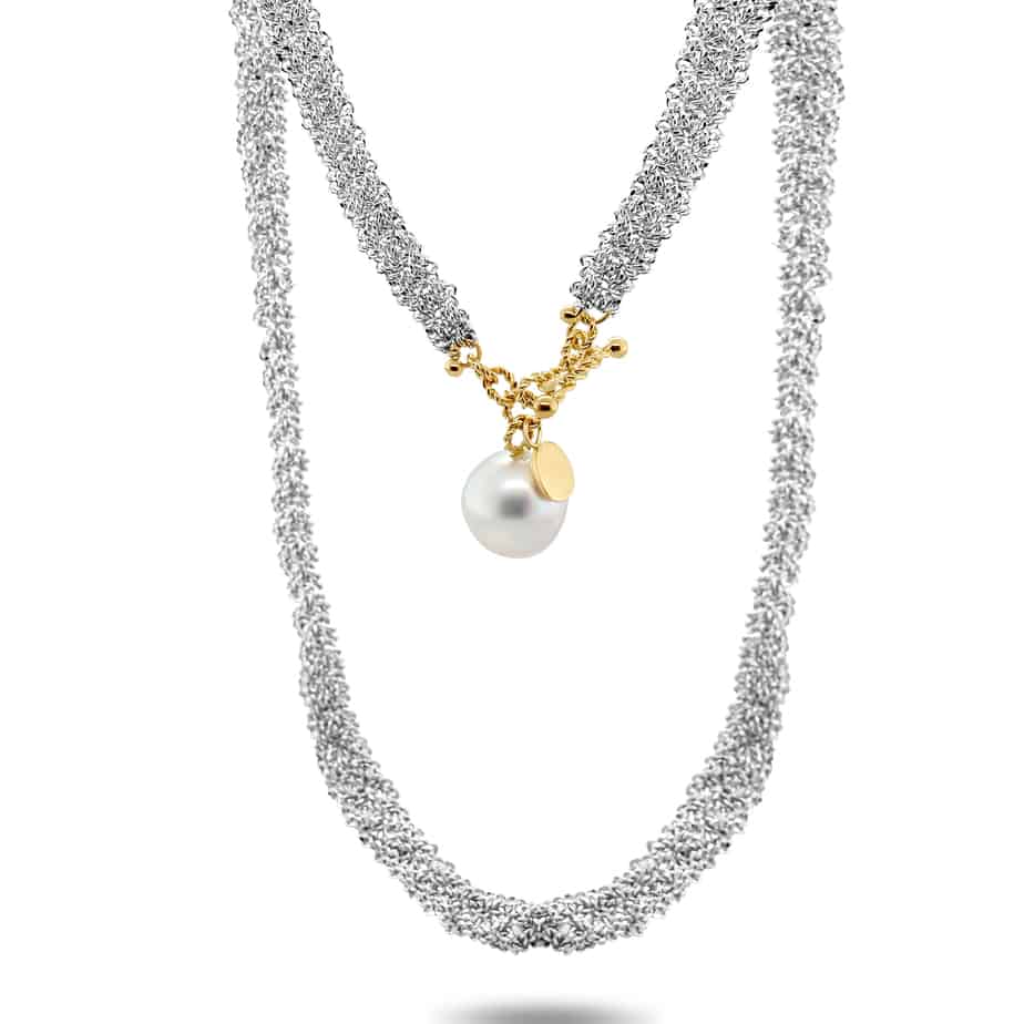 Myriam Oude Vrielink - Sterling Silver 14k Yellow Gold Pearl Ribbon Necklace - DESIGNYARD, Dublin Ireland.