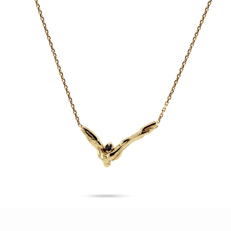 Neeltje Huddleston Slater - 14k Yellow Gold Black Diamond V Necklace - DESIGNYARD, Dublin Ireland.
