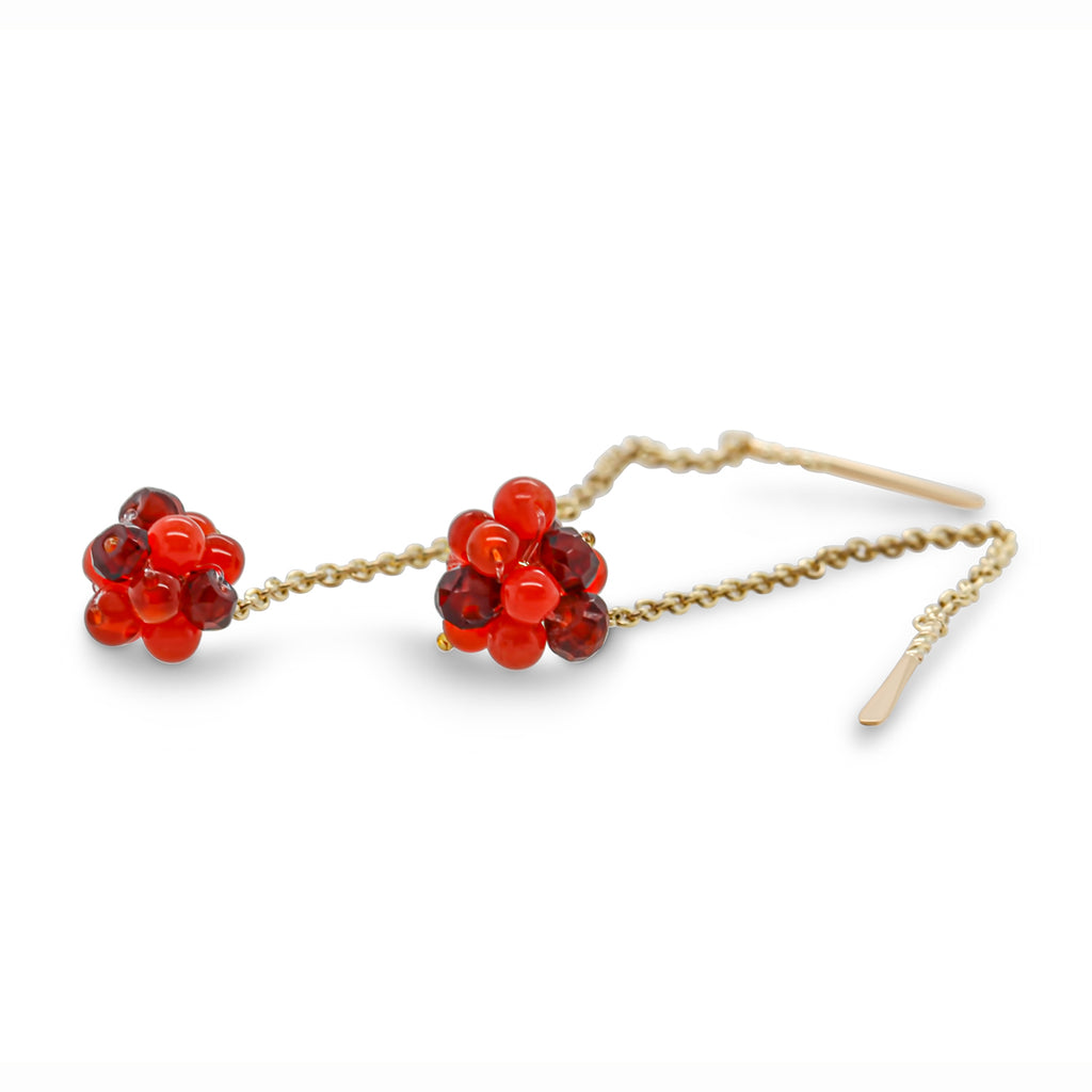 Neeltje Huddleston Slater - 14k Yellow Gold Garnet Carnelian Chain Earrings - DESIGNYARD, Dublin Ireland.