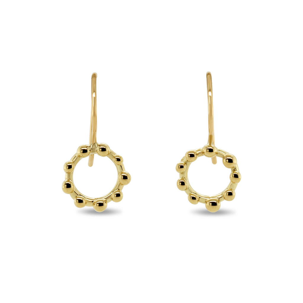 Neeltje Huddleston Slater - 14k Yellow Gold Circle Dot Hook Earring - DESIGNYARD, Dublin Ireland.