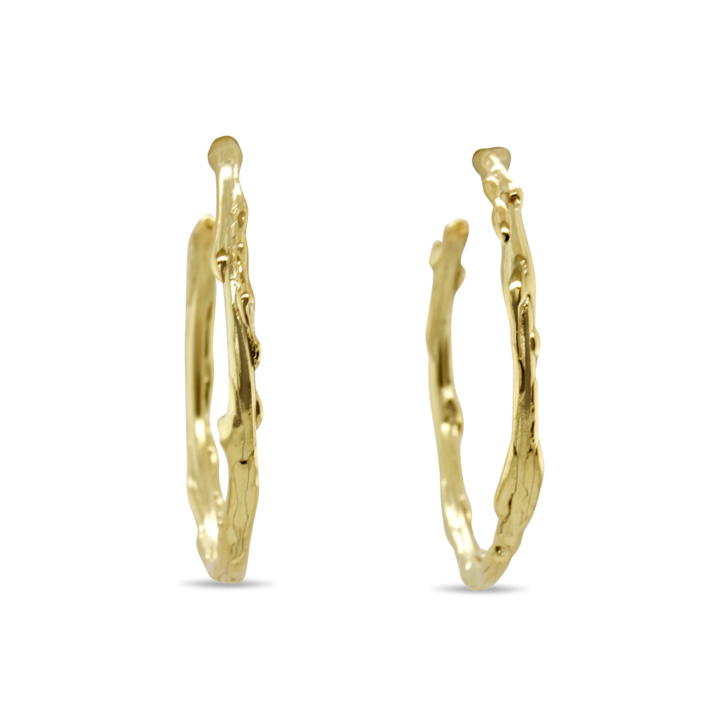 Neeltje Huddleston Slater - 14k Yellow Gold Large Branch Hoop Earrings - DESIGNYARD, Dublin Ireland.