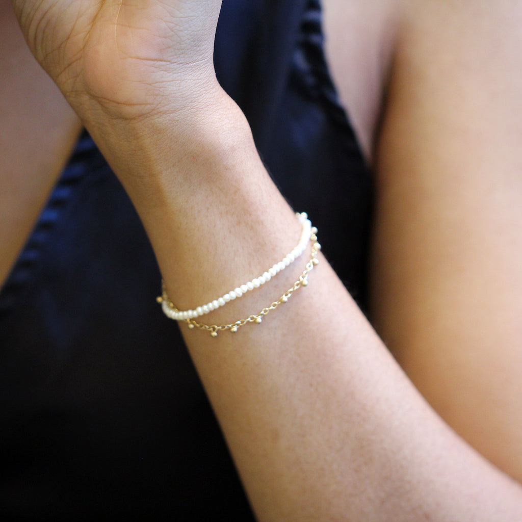 Neeltje Huddleston Slater - 14k Yellow Gold Pearl Balls Diamond Bracelet - DESIGNYARD, Dublin Ireland.