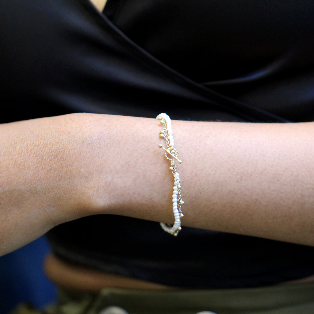 Neeltje Huddleston Slater - 14k Yellow Gold Pearl Balls Diamond Bracelet - DESIGNYARD, Dublin Ireland.