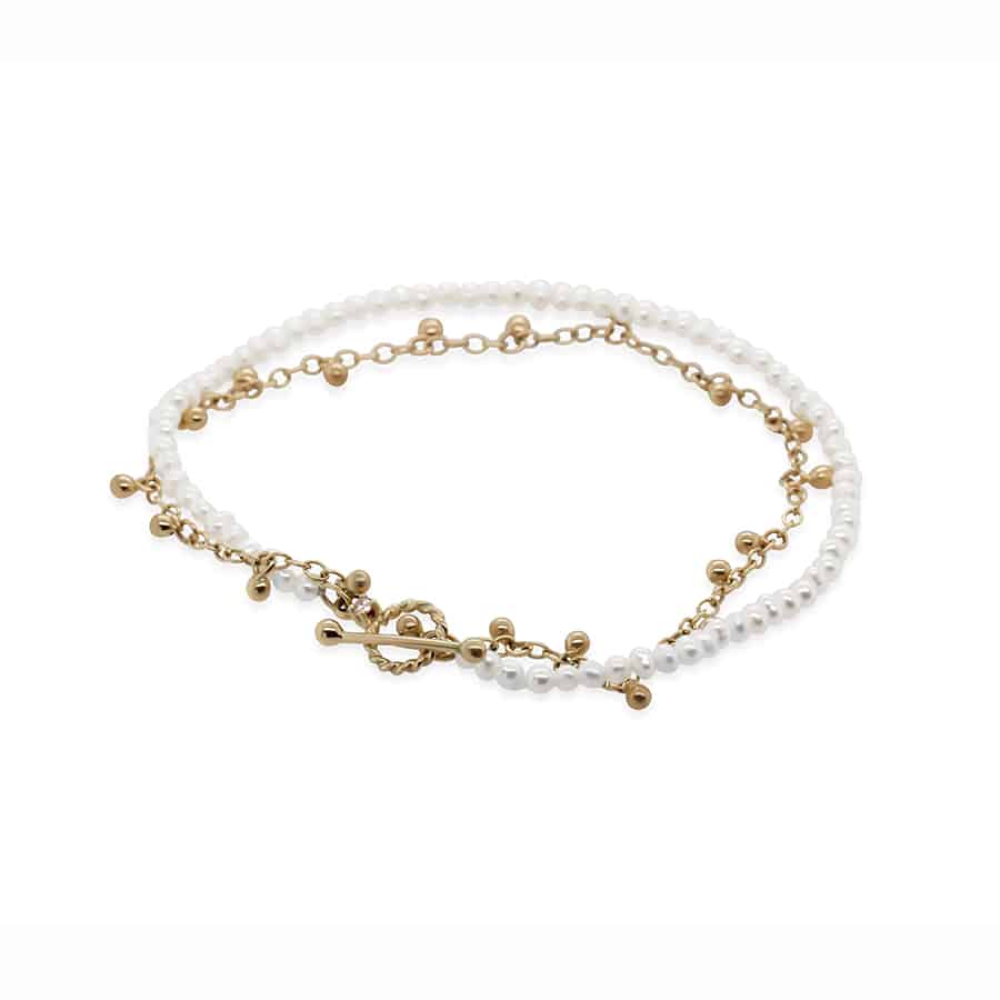 Neeltje Huddleston Slater - 14k Yellow Gold Pearl Balls Diamond Bracelet - DESIGNYARD, Dublin Ireland.