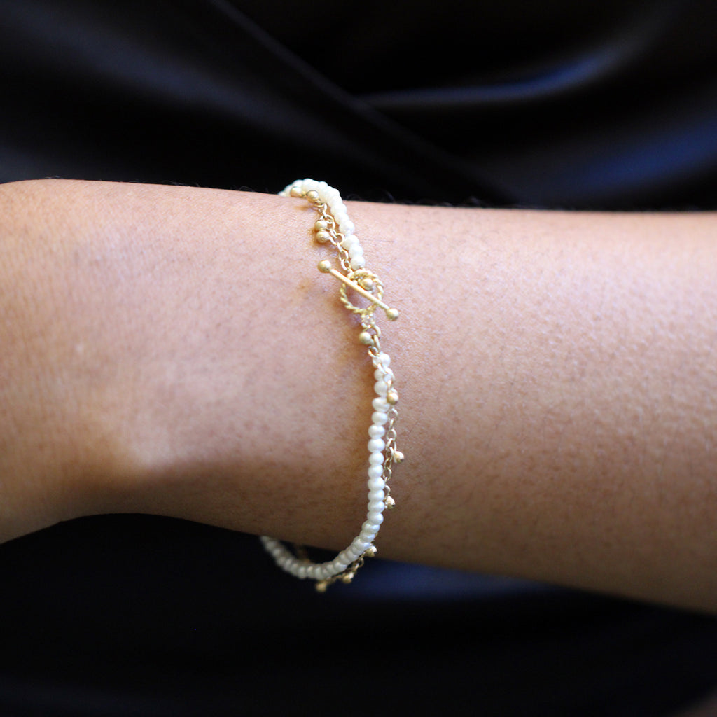 Neeltje Huddleston Slater - 14k Yellow Gold Pearl Balls Diamond Bracelet - DESIGNYARD, Dublin Ireland.