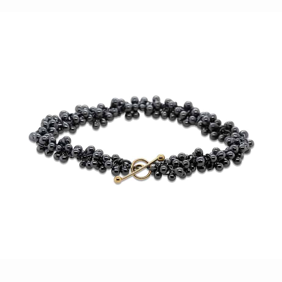 Neeltje Huddleston Slater - Fine Oxidised Silver 14k Yellow Gold Double Beaded Bracelet - DESIGNYARD, Dublin Ireland.